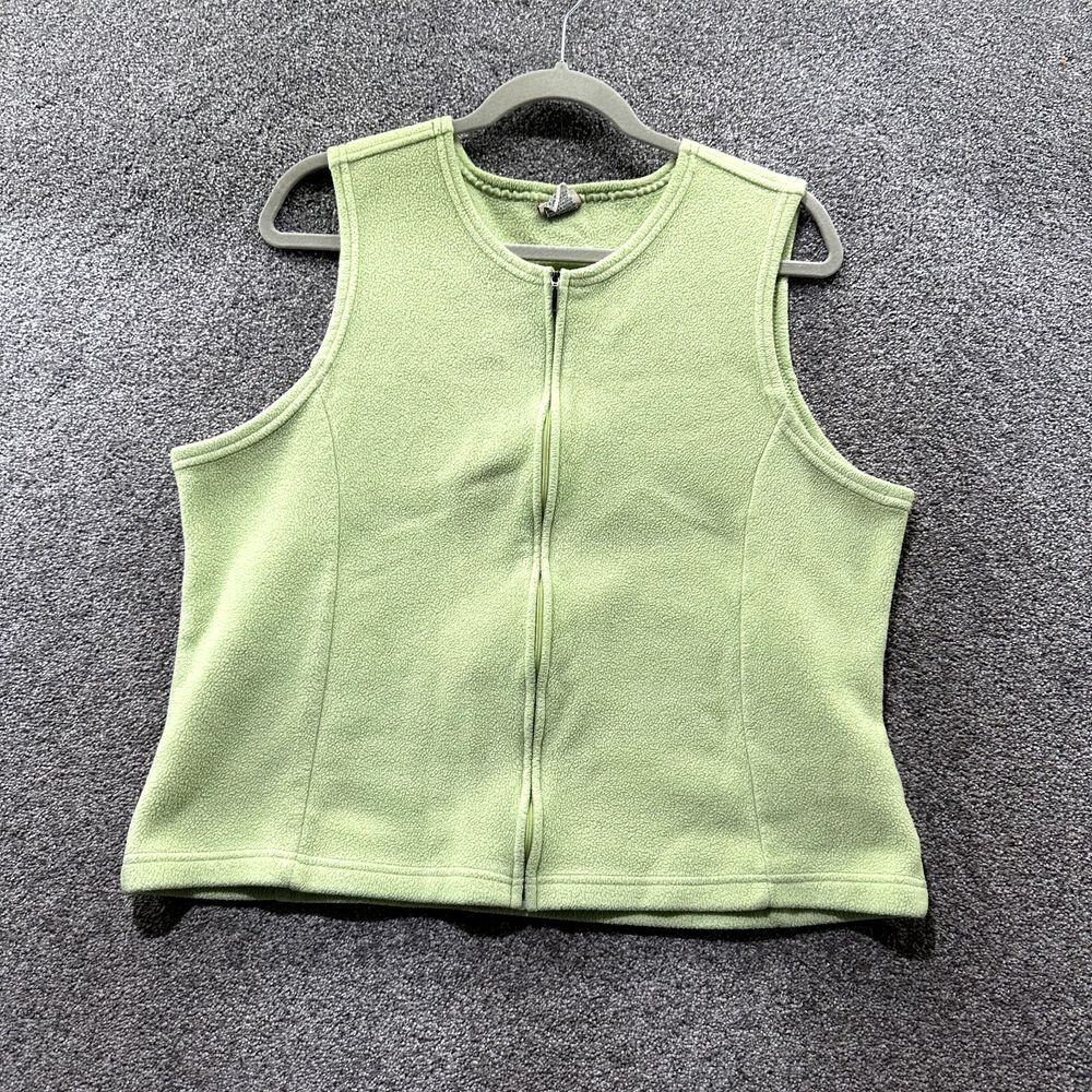 LL Bean Sweater Vest Women XL Green Fleece‎ Full Zip Sleeveless SIZE XL  bust 42